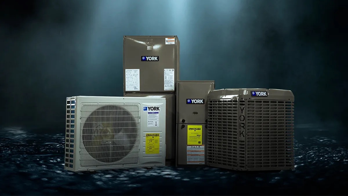 An artisic scene with various pieces of HVAC equipment in a smokey room